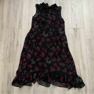 Zara Black Floral Ruffle high Neck Sleeveless Dress romantic goth rose southern